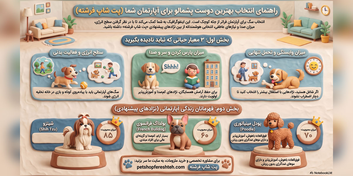 بهترین نژاد سگ برای افراد آپارتمان نشین کدام است؟ 2 اینفورگرافی سگ آپارتمانی